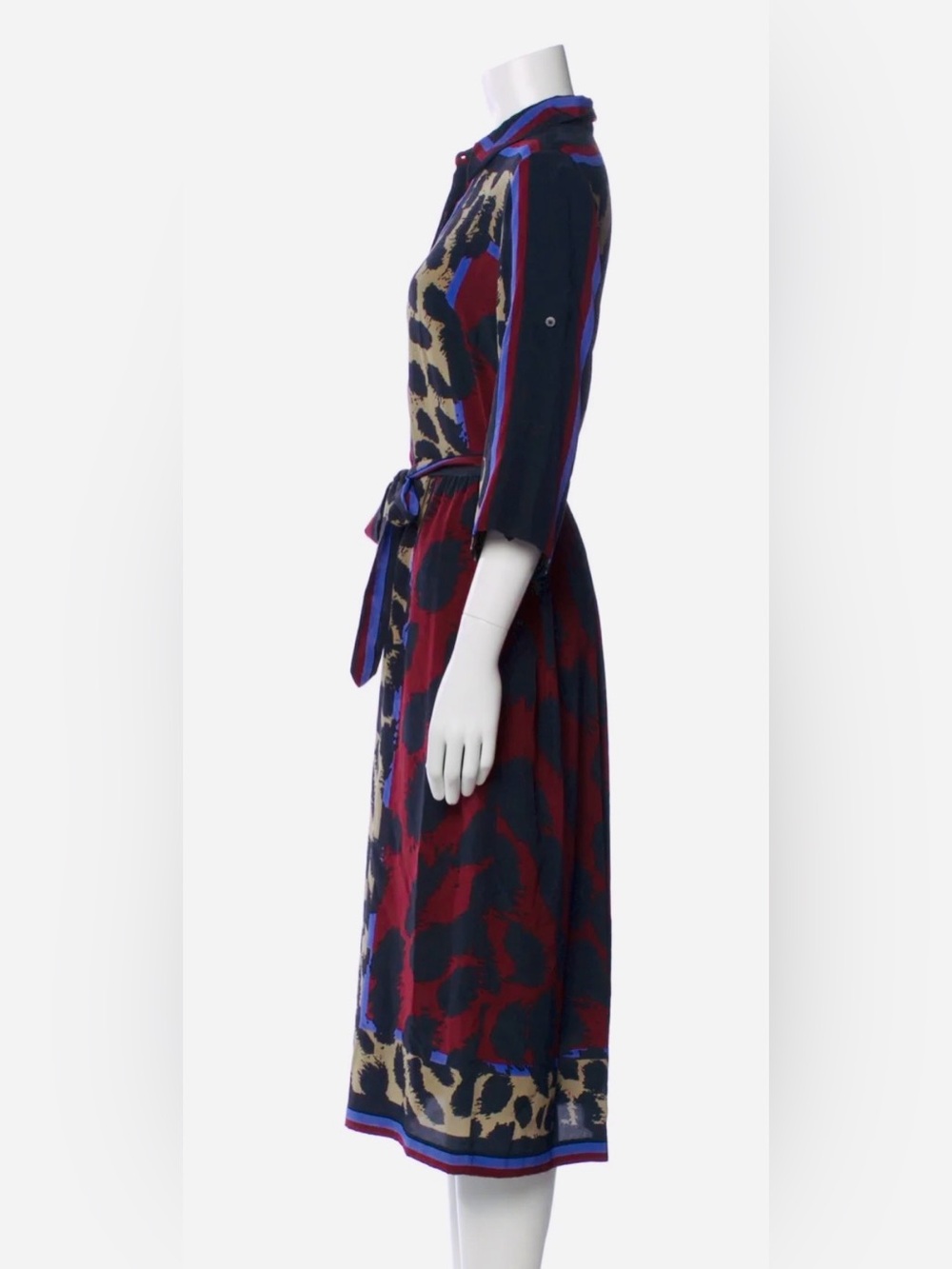 Diane Von Furstenberg Dark Leopard Placement Midi Dress in Black, Purple & Blue - Picture 3 of 5